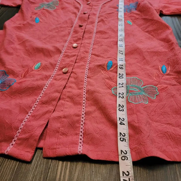 Vintage NWT Yoke Women's Button-Up Top Floral Embroidered Short Sleeves Boho - Picture 7 of 9
